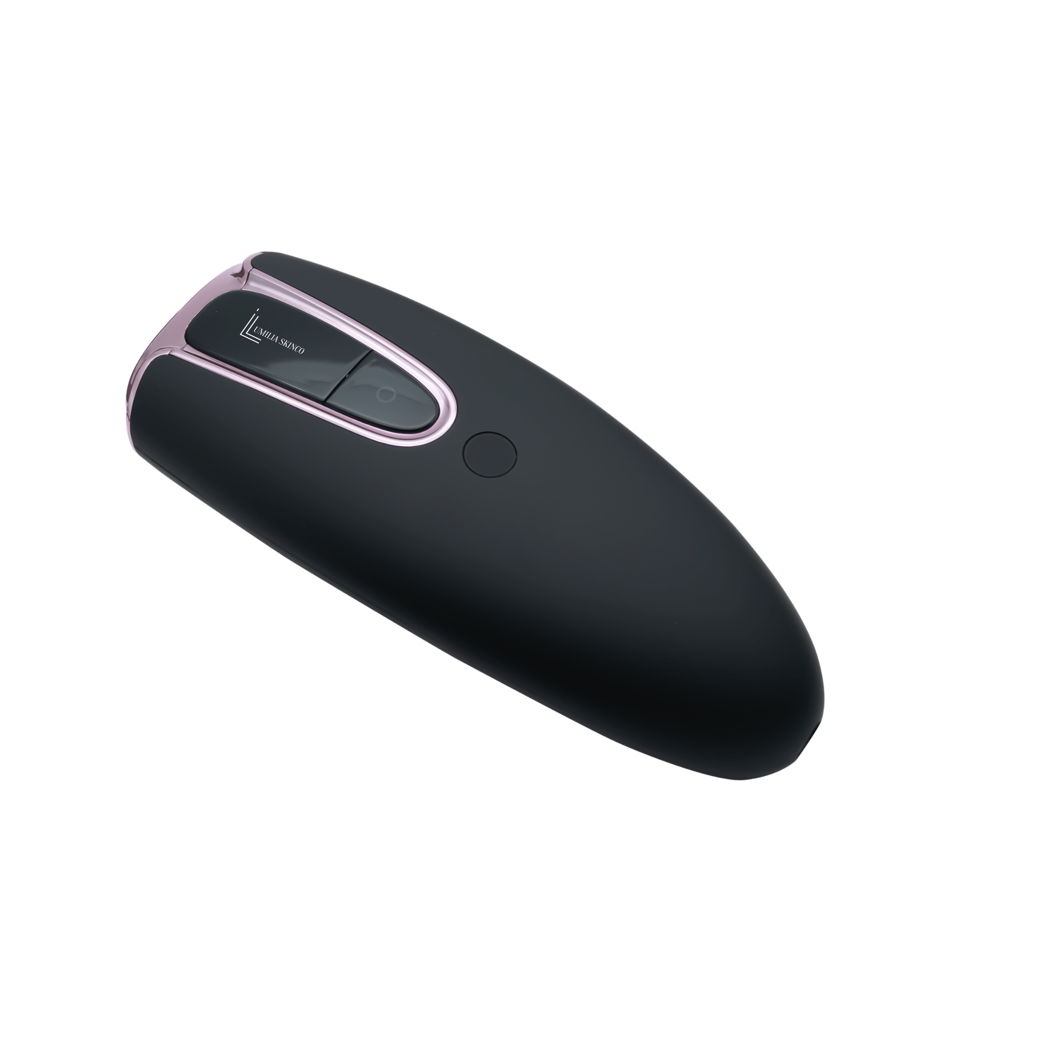 Lumilia Lux™ 2-in-1 IPL device in matte black with rose trim — permanent hair removal and skin rejuvenation. FDA certified.