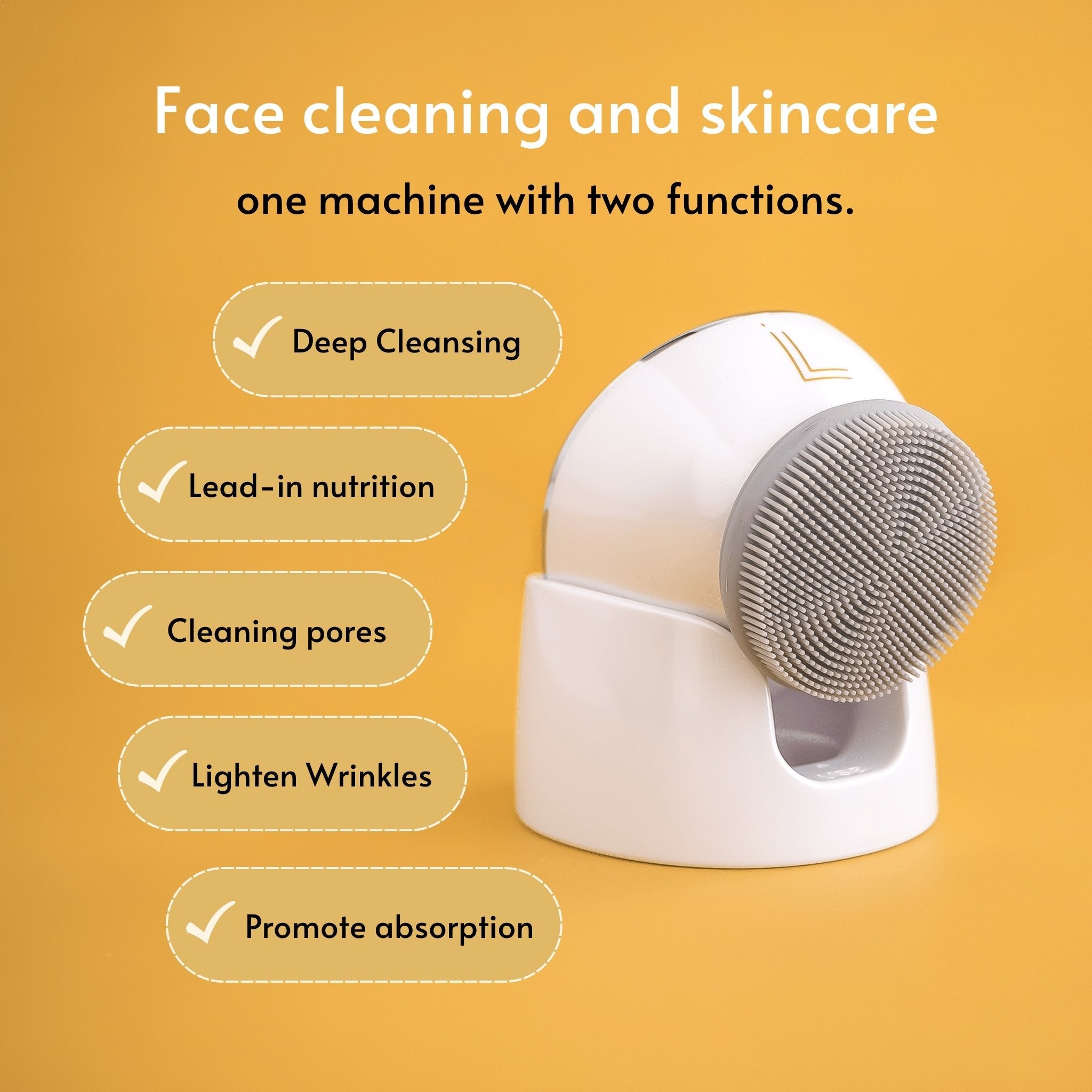 Lumilia NEO 3in1 Facial Cleansing & Massage Device – benefits include deep cleansing, pore cleaning, anti-ageing, improved absorption, and lead-in nutrition.