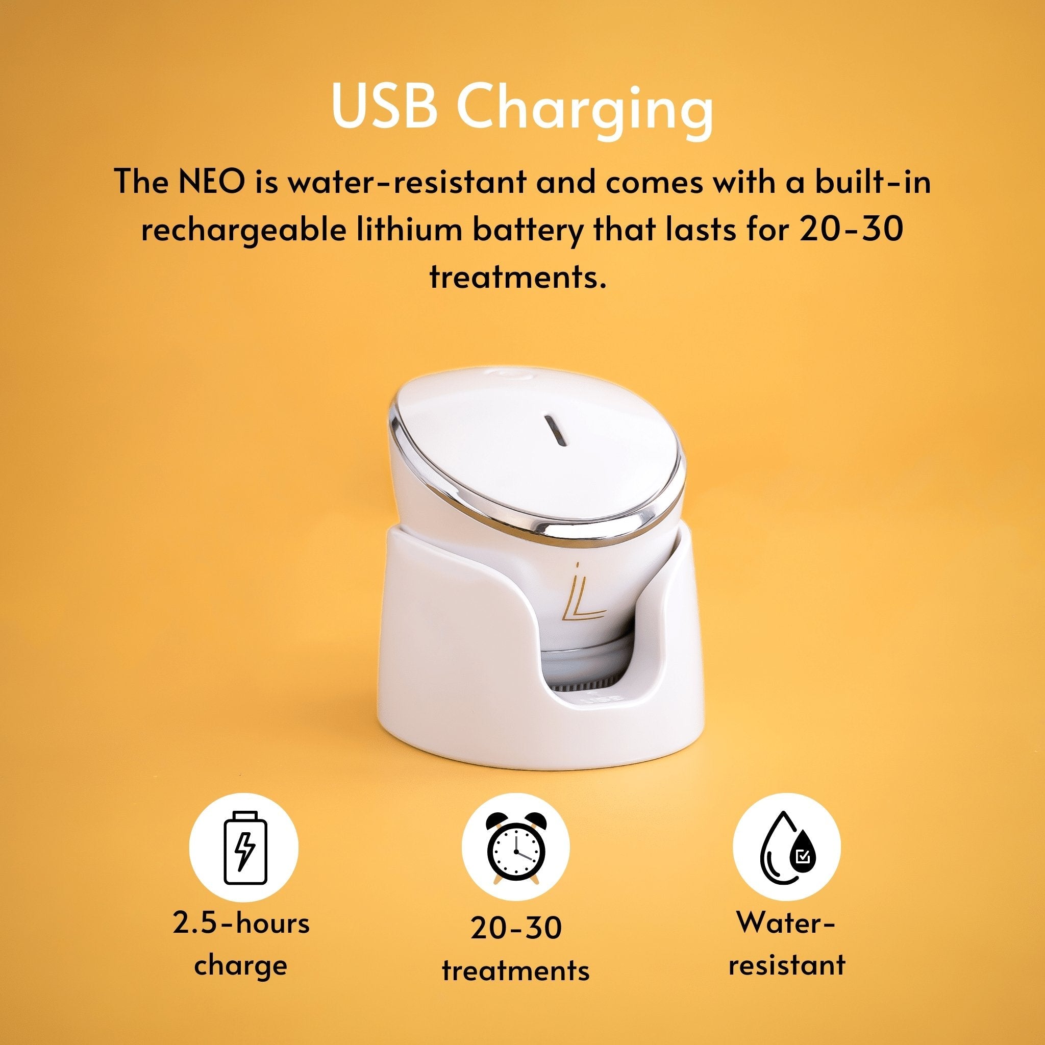 Lumilia NEO 3in1 Facial Cleansing & Massage Device – waterproof design with USB charging and long-lasting battery, ideal for deep cleansing and daily skincare routines.